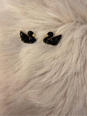 Black Swan Stud Earrings - Black and Gold Accent